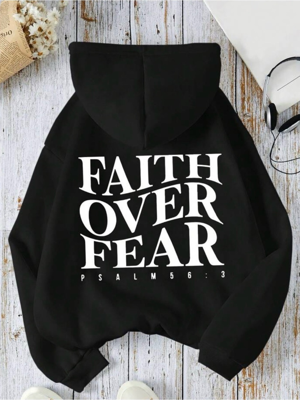 Faith Over Fear Graphic Black Hoodie Like New Never Worn Unisex